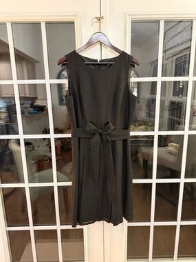 Tommy Hilfiger Classic Black Illusion-Striped Pleated Dress - Size 12